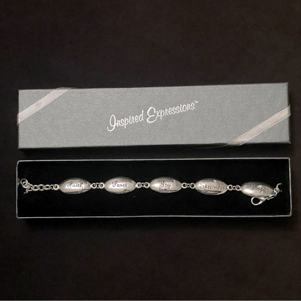 Reversible Silver-Tone Bead Bracelet Inscribed with Inspirational Affirmations